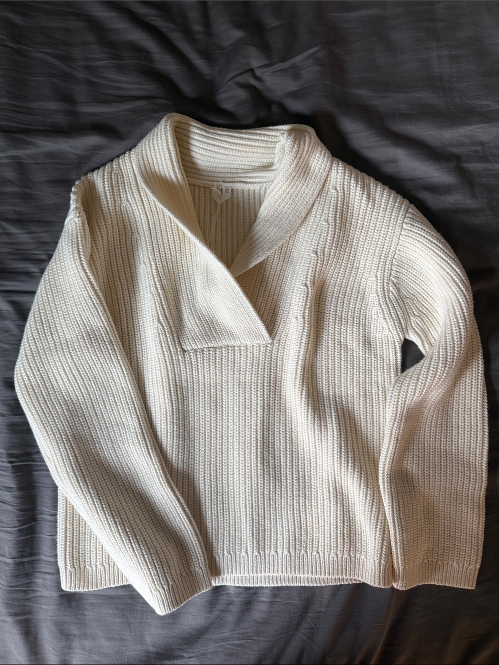 Arket Cream Ribbed Shawl-Collar Turtleneck Sweater - Women